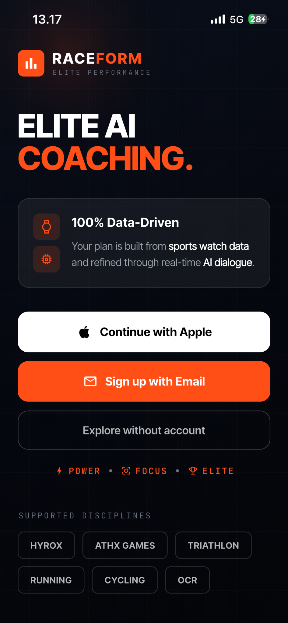 Raceform AI training plan screen